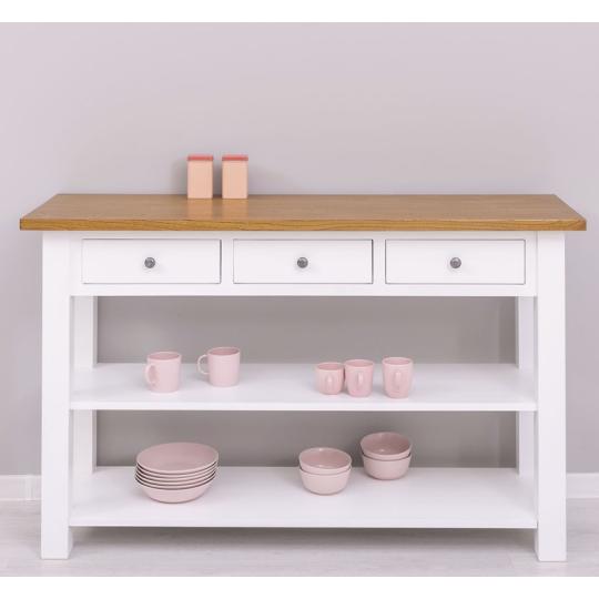 feher vintage konzolasztal turkiz rusztikus provence tengerparti klasszikus mediterran videki paraszthaz butor kisasztal lerakoasztal bejarat.jpg